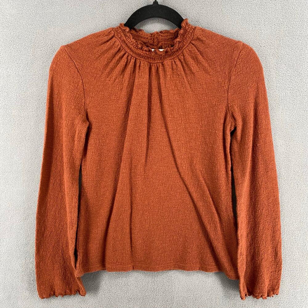 Madewell Texture‎ and Thread Ruffled Mockneck Long Sleeve Top Womens XXS Brown